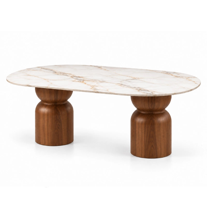 Joy Oval Porselen Yemek Masası – Ahşap Ayaklı