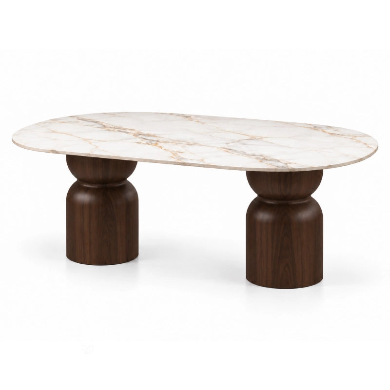 Joy Oval Porselen Yemek Masası – Ahşap Ayaklı
