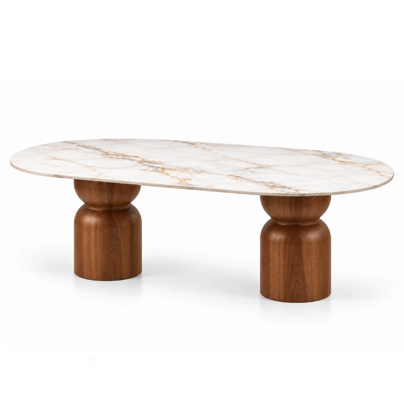 Joy Oval Porselen Yemek Masası – Ahşap Ayaklı