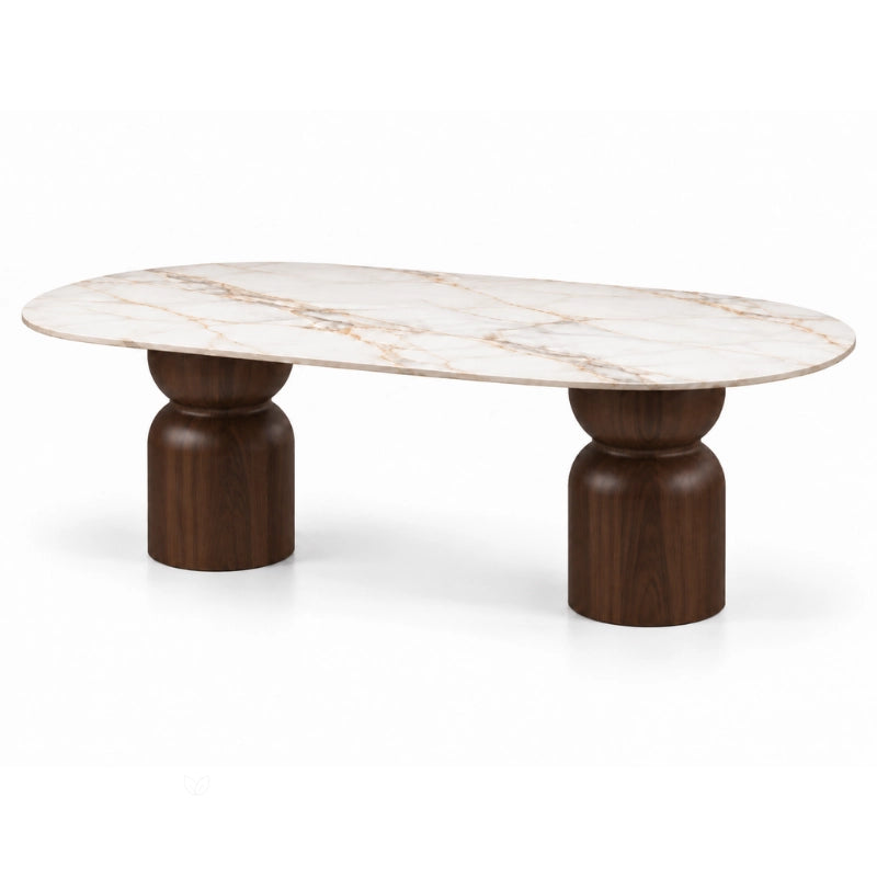Joy Oval Porselen Yemek Masası – Ahşap Ayaklı
