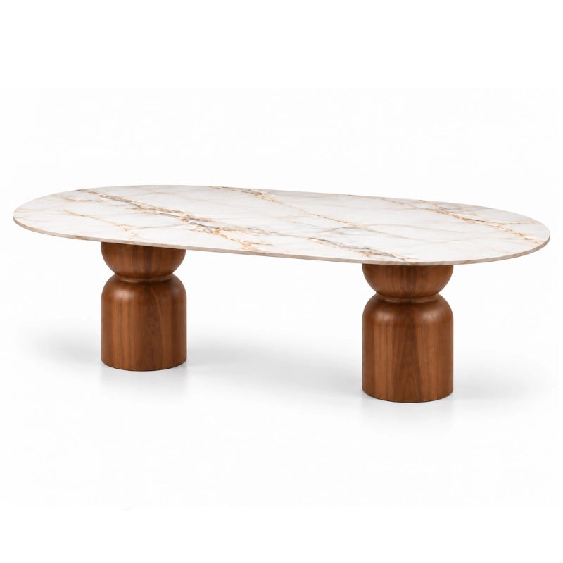 Joy Oval Porselen Yemek Masası – Ahşap Ayaklı