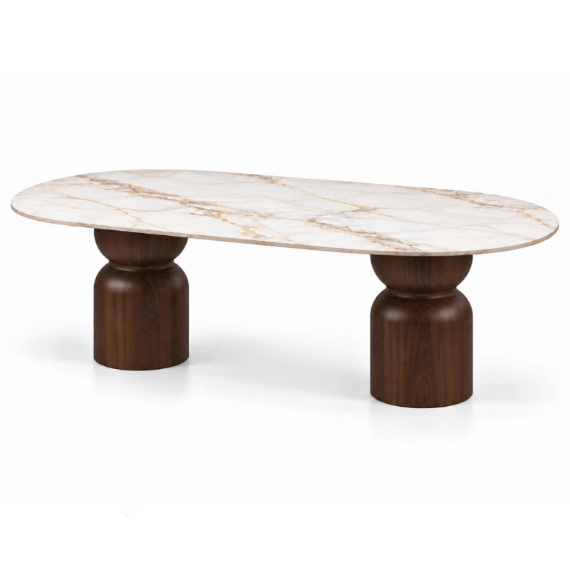 Joy Oval Porselen Yemek Masası – Ahşap Ayaklı