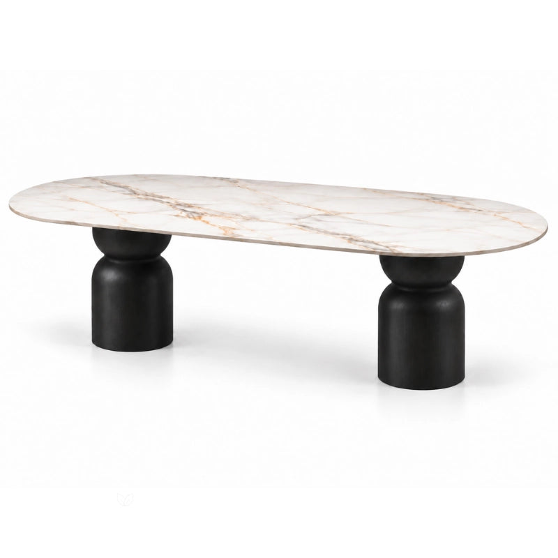 Joy Oval Porselen Yemek Masası – Ahşap Ayaklı