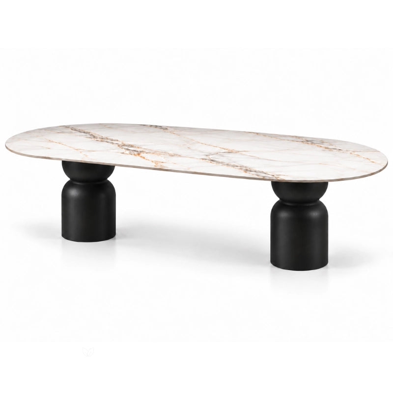 Joy Oval Porselen Yemek Masası – Ahşap Ayaklı
